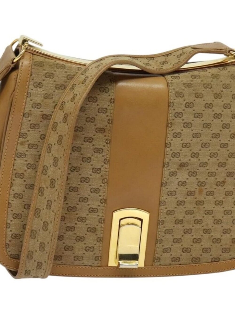 GUCCI Micro GG Canvas Shoulder Bag Beige Gold Auth BA3245